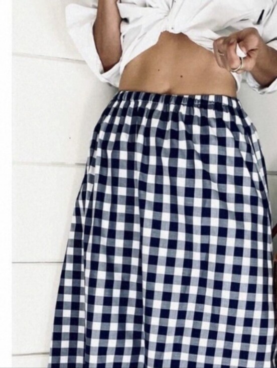 Free People Dresses & Skirts - Free People Maxi Skirt woman Gingham Patter with Adjusts WaistTie Navy Blue  S-P